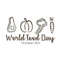 world food day celebration lettering with vegetables line style vector