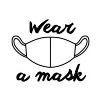wear a mask campaing lettering line style vector