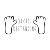 hands with social distancing campaing lettering line style vector