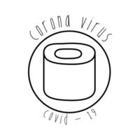 covid19 campaing lettering with toilet paper roll line style vector