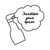 sanitize your space campaign lettering with bottle line style icon vector