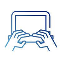 hands using laptop gradient style icon vector