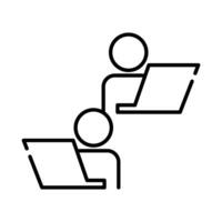 teamworkers with laptops coworking line style icon vector