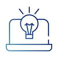 laptop with bulb gradient style icon vector