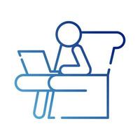 human figure avatar working in laptop seated in sofa gradient style icon vector