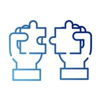 hands with puzzle game pieces gradient style icon vector