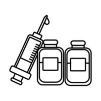 jeringa de vacuna con icono de estilo de línea de botellas de drogas