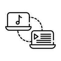 laptops devices with media player tech line style icon vector