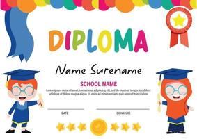 Certificado de diploma para niños de preescolar y primaria, estrellas musulmanas multiusos y colorido con cinta vector