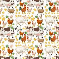 Seamless pattern with cute farm animals cartoon character vector