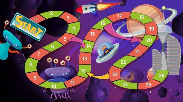 Snake and ladders game template with space theme