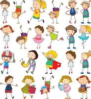 conjunto de diferentes niños en estilo doodle vector