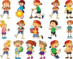 Children doing different activities cartoon character set on white background vector