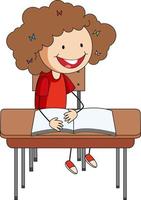 A girl doing homework doodle cartoon character vector