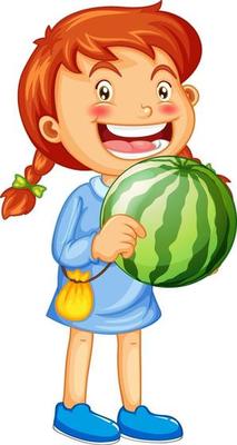 Happy girl cartoon character holding a watermelon