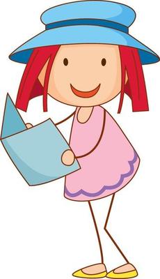 A girl wearing hat cartoon character in hand drawn doodle style