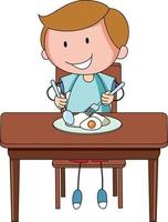 un niño desayunando doodle personaje de dibujos animados aislado vector