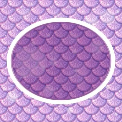 Oval frame template on purple fish scales background