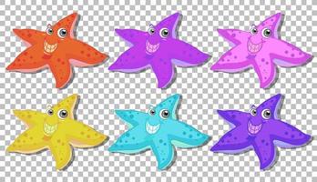 Set of many smiling starfish cartoon character vector