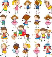 conjunto de diferentes niños en estilo doodle vector