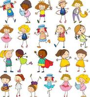 Set of different doodle kids cartoon character vector