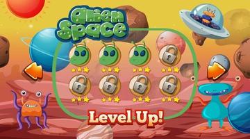 Level up screen game with alien and ufo theme template vector