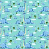 Seamless pattern with brachiosaurus dinosaurs and tree on blue background vector