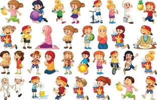 Children doing different activities cartoon character set on white background vector