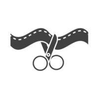 tijeras cortando cinta apertura símbolo silueta icono vector