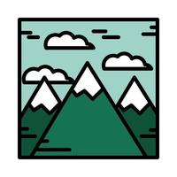 landscape mountains peak alps snow nature cartoon line and fill style vector