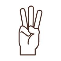 sign language hand gesture indicating w letter line icon vector