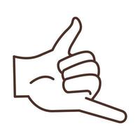 lenguaje de señas gesto de la mano que indica el icono de línea aloha vector