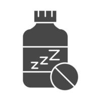 insomnio botella medicina pastillas para dormir silueta icono estilo vector