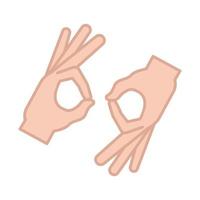 lenguaje de señas interpretando la línea de gesto de la mano y el icono de relleno vector