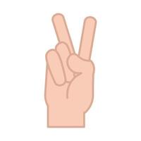 sign language hand gesture indicating v letter line and fill icon vector