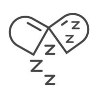 Insomnio, cápsula para dormir, medicación y símbolo de zzz, estilo de icono lineal vector