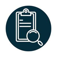 search icon clipboard report document and magnifier block and line icon vector