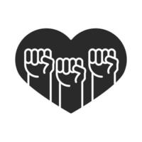 international human rights day  raised hands in the heart silhouette icon style vector