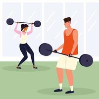 sporty couple doing exercises vector