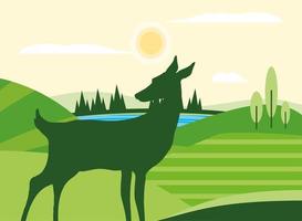 silhouette deer in meadow vector