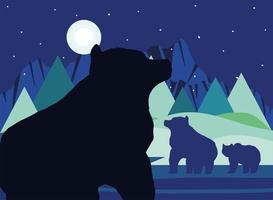 silhouette night bears vector