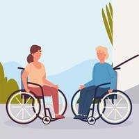 couple handicap on wheelchair vector