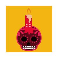 día de los muertos cráneo decoración de flores y velas celebración mexicana icono bloque y plano vector
