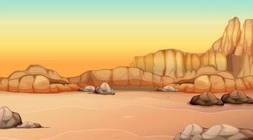 Empty desert forest landscape at sunset time scene vector