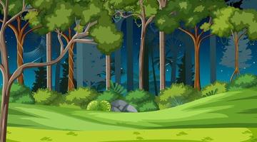 Forest landscape scene at night with many different trees vector