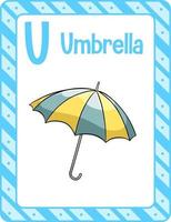 Alphabet flashcard with letter U for Umbrella vector