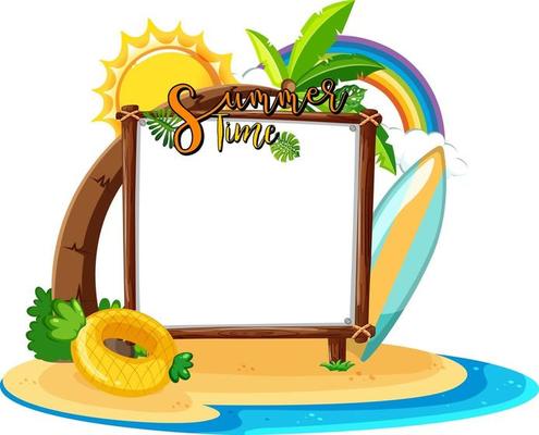 Empty banner board with summer beach elements isolated