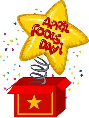 April Fool's Day font logo with confetti explosion