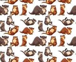 Seamless pattern with cute otter in different poses on white background vector