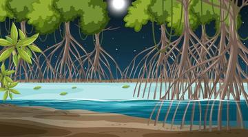 Mangrove forest landscape scene at night vector